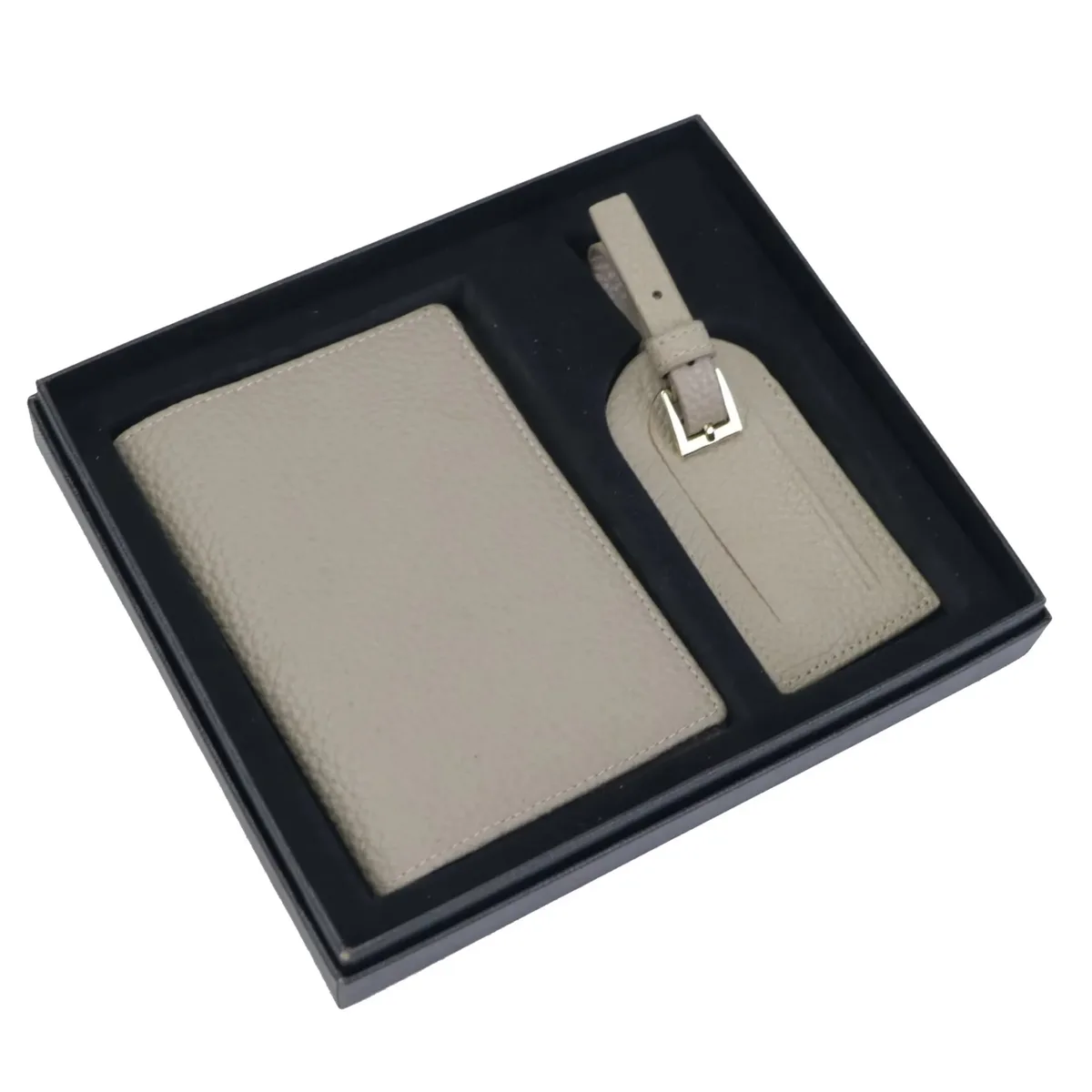 coffret cadeau en cuir de vache avec lettres initiales monogrammées, porte-passeport, étiquette de bagage, couverture de passeport, accessoires de voyage