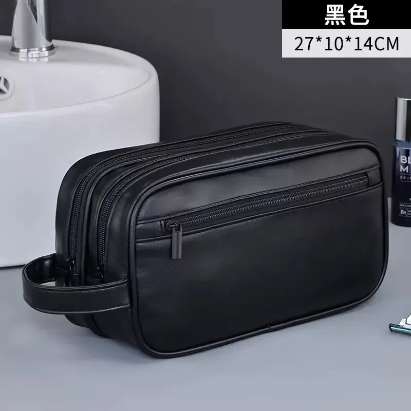 trousse de toilette homme en cuir pu double couche, organisateur de voyage résistant à l'eau pour articles de toilette et cosmétiques, sac de rangement pour rasage