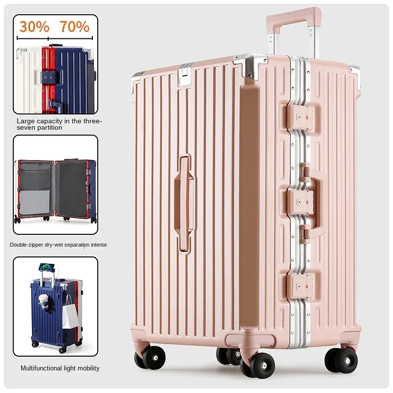 nouvelle valise à cadre en aluminium, capacité importante 3:7, avec serrure à combinaison, multifonctionnelle, à roulettes, pour bagage cabine