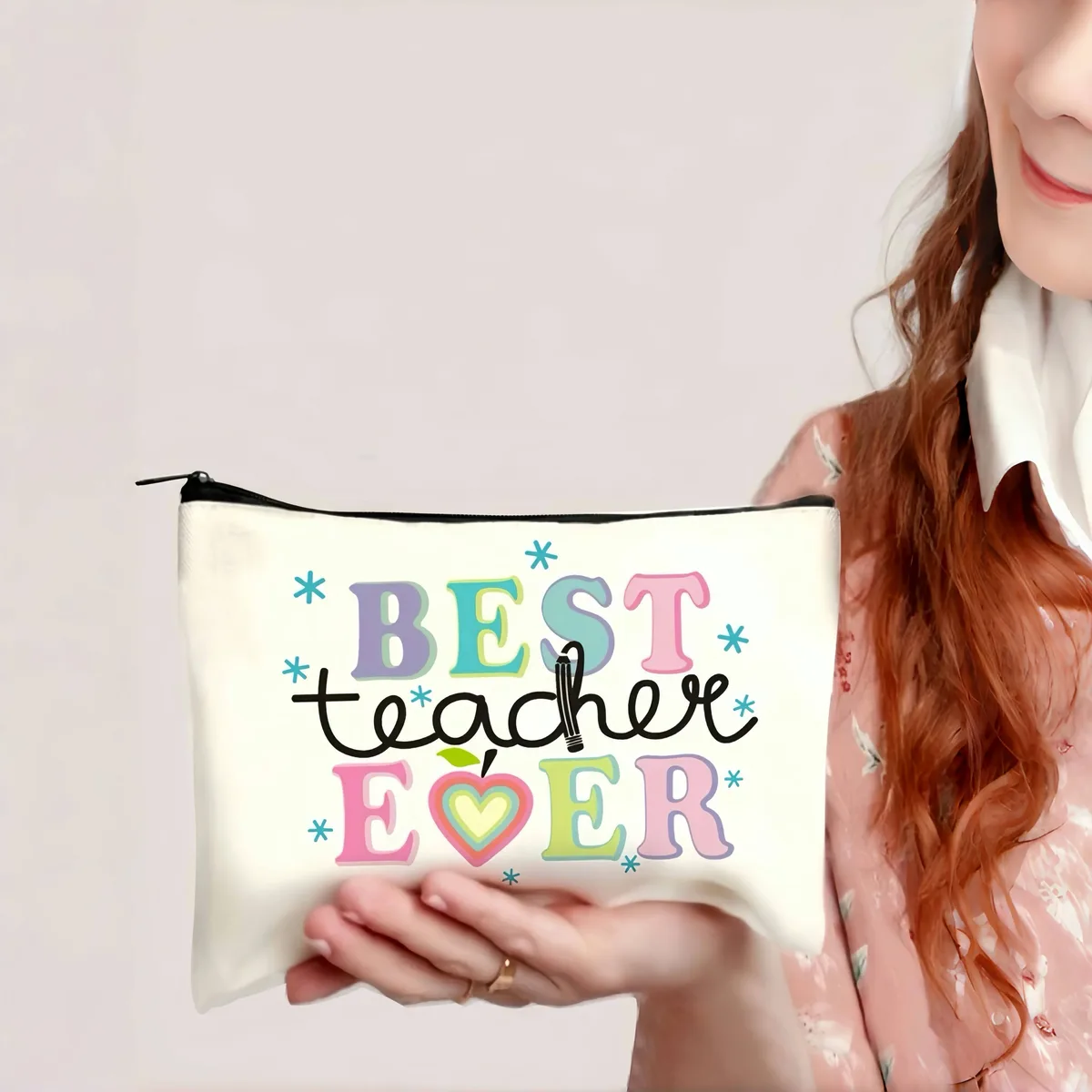 trousse à cosmétiques à thème enseignant, pochette en tissu colorée avec citations inspirantes, idéale pour le maquillage, les pièces de monnaie, la papeterie et les essentiels de voyage