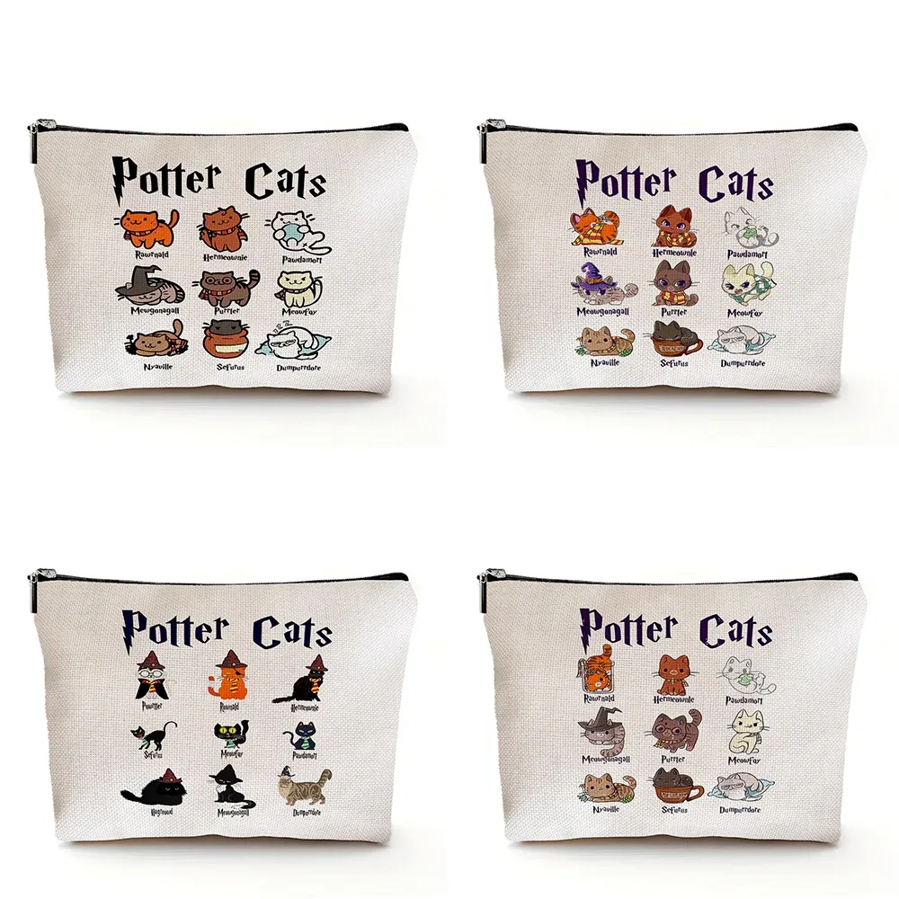 décontracté dessin animé pottere chat femmes organisateur de voyage enfant portefeuille fille sac cosmétique double impression dame mariage maquillage sacs sac à main