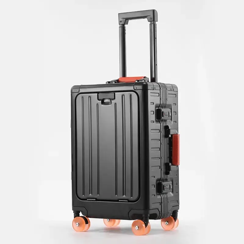 valise tout aluminium-magnésium, ouverture frontale, bagage à roulettes pour femme, serrure tsa, valise de voyage, roues moulées par injection