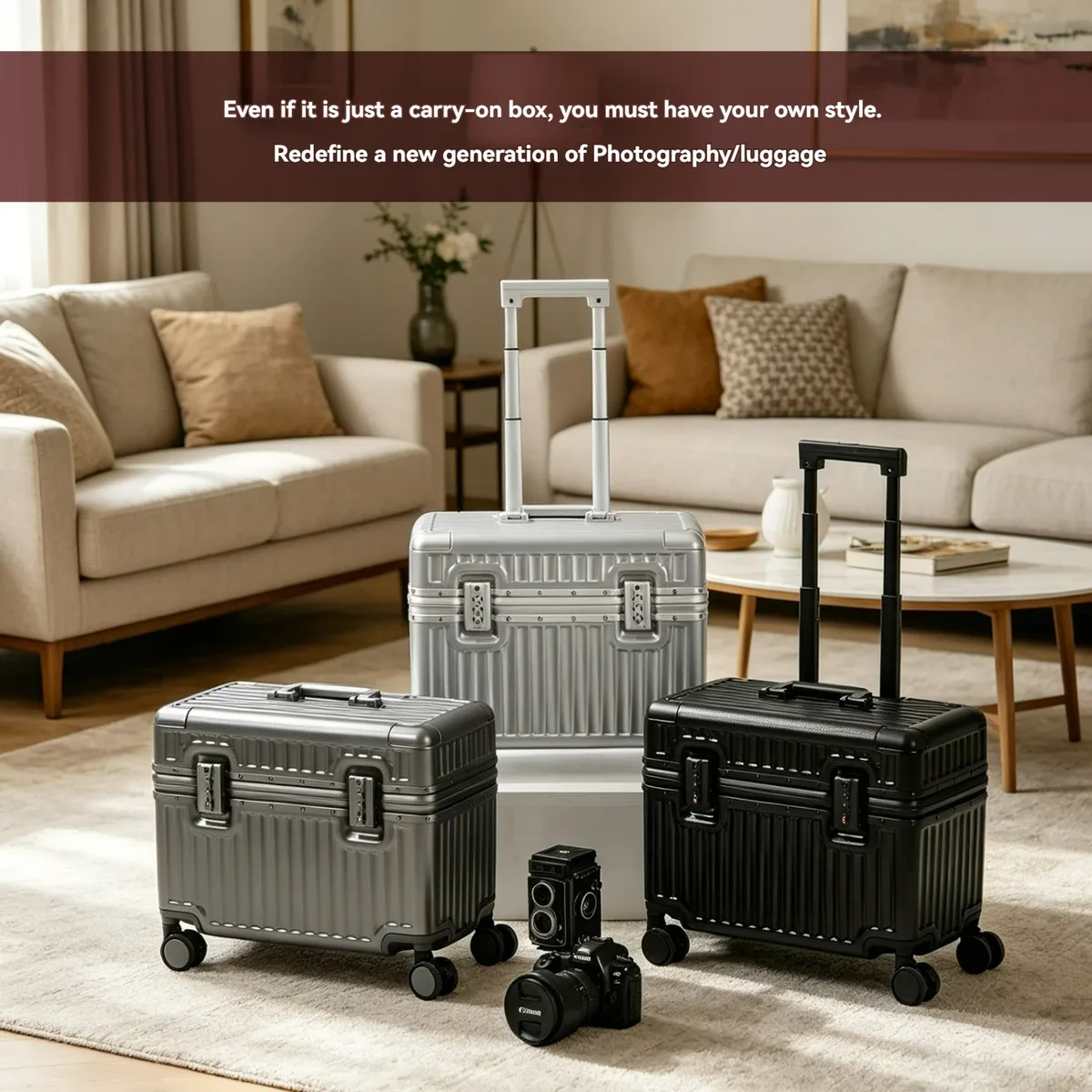valise cabine en aluminium de 18 pouces, petite valise à roulettes adaptée aux voyages courts, aux affaires et à l'utilisation au bureau, avec roues universelles et serrure douanière.