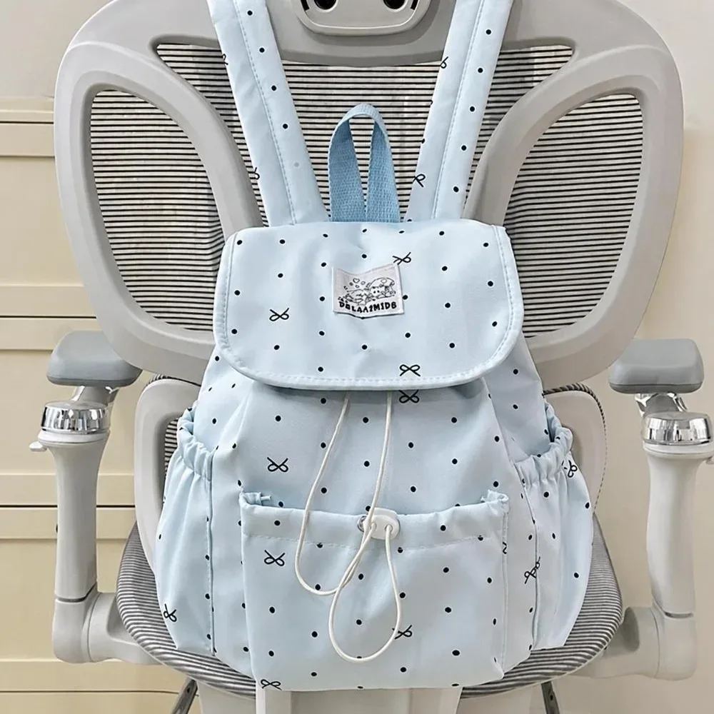sac à dos à pois avec cordon de serrage et nœud, grande capacité, double bandoulière, en nylon ultra léger, idéal pour les trajets quotidiens, pour femmes.