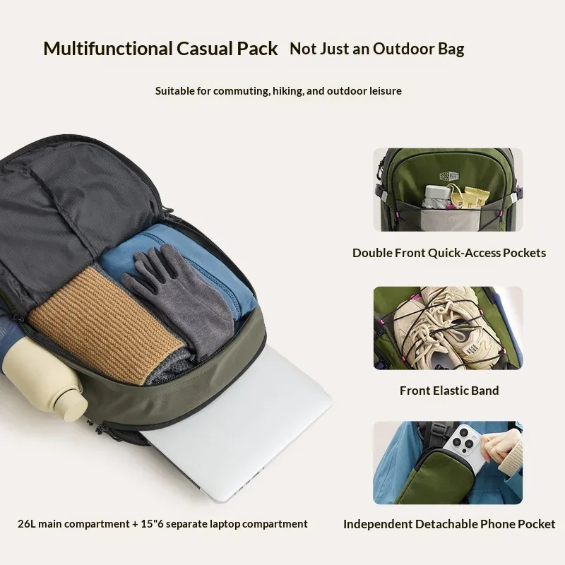 sac dos nylon vert olive gris bleu rose robuste décontracté randonnée voyage polyvalent ordinateur portable compartiment rembourré fermeture éclair ykk pockets extérieurs