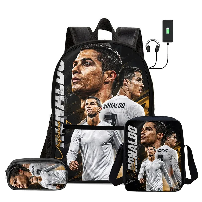 sac dos nylon motifs football noirs couleurs vivaces bandoulière arquée interface usb usage voyage