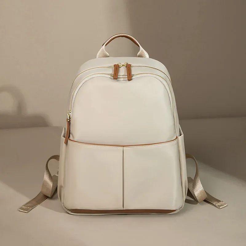 sac dos oxford universtitaire polyester beige bandoulière arquée fermeture éclair anti vol voyage femme journee ecole travail