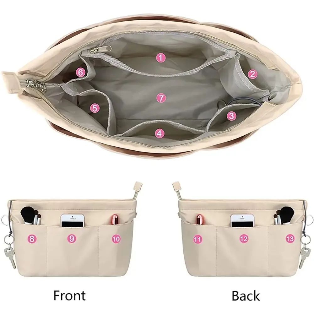 sac de rangement durable en feutre, 1 pièce, avec fermeture éclair, multi-poches, pour sac à main, organisateur de sac cosmétique portable pour femme
