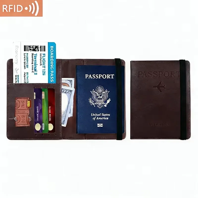 porte-passeport unisexe en cuir pu – portefeuille de voyage bloquant rfid pour cartes de crédit/carte d'identité et billets (hommes et femmes)
