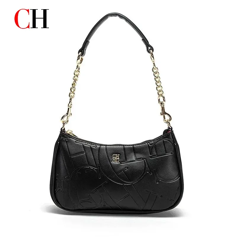 sac à main de luxe ch avec monogramme en relief pour femme, sac bandoulière à chaîne, sac baguette vintage avec fermeture éclair, sac à main quotidien