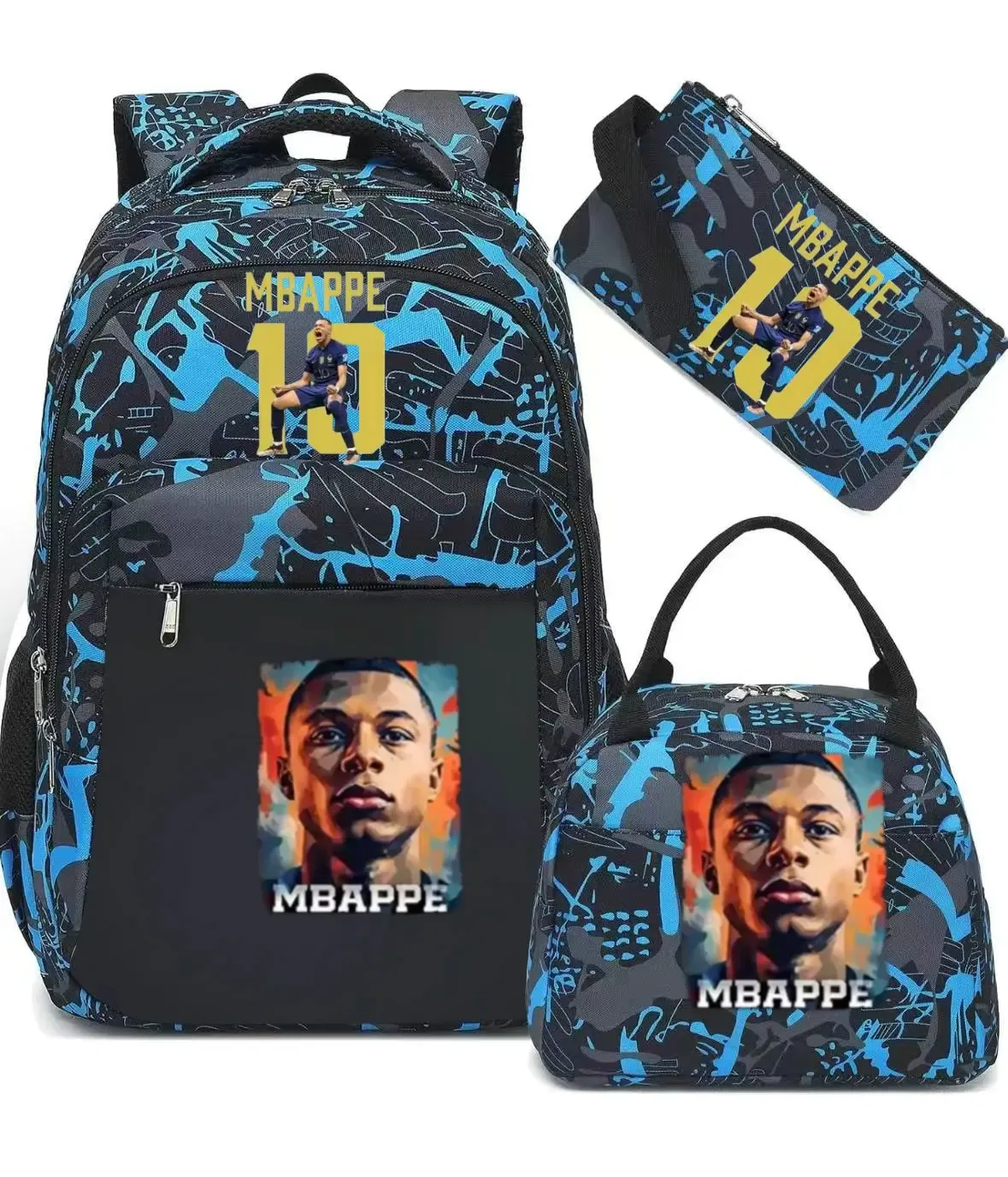 sac à dos m-mbappe camouflage 3 pièces, sacs d'école pour ordinateur portable, pour garçons et filles, sacs de voyage décontractés pour femmes et hommes, mochila