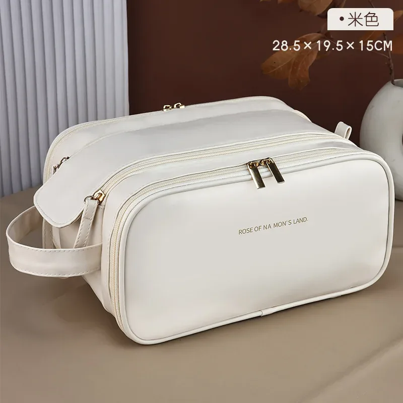 trousse de maquillage en cuir pu, grande capacité, sac de rangement de cosmétiques de voyage, sac à main portable pour femmes, trousse de toilette multifonction étanche