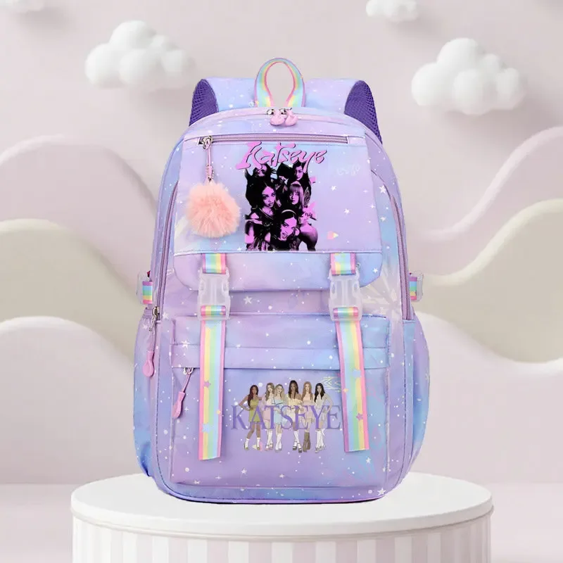 sac d'école katseye print, sac d'école pour élèves du primaire, sac à dos de voyage en plein air, sac à dos tendance pour filles, sac à dos pour enfants.