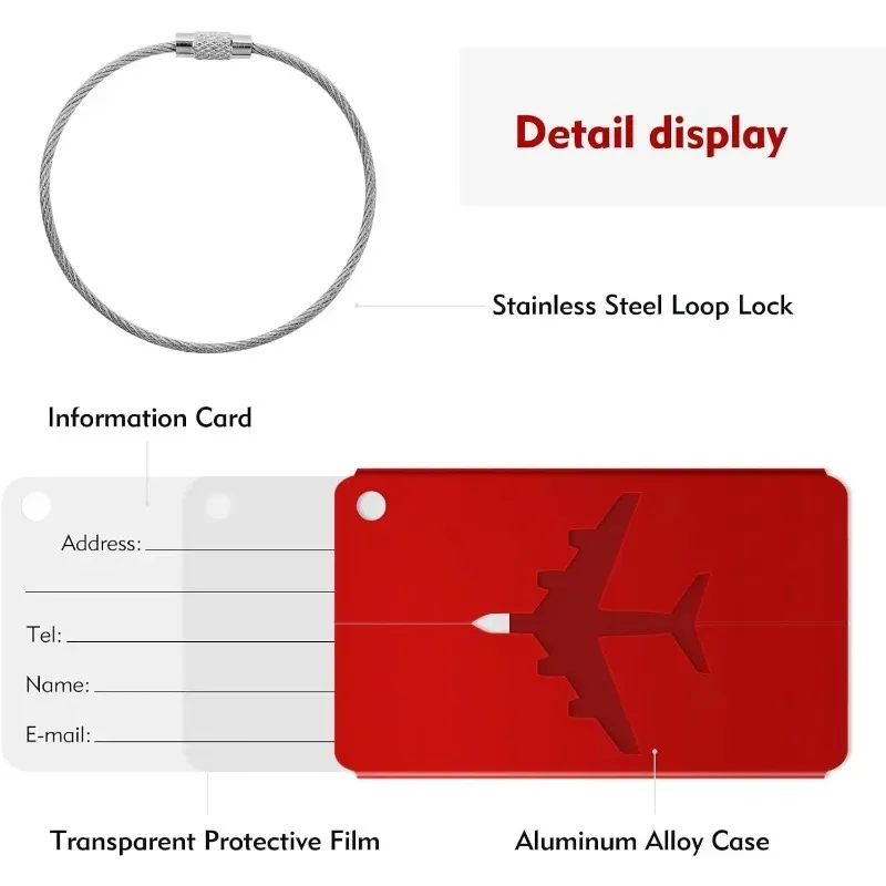 étiquette bagage alliage aluminium motif avion rouge noir vert voyage identification bagage nom adresse