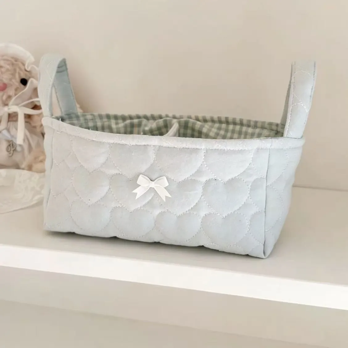 nouveau panier de rangement superposé en coton tressé, style ins, pour décoration de bureau et organisateur de cosmétiques, motif 'cœur de fille'