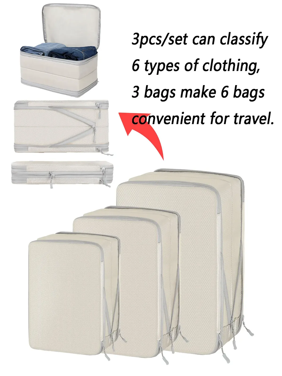 organisateur voyage polyester gris clair poignée noire fermeture glissière compressible sac chaussures rangement cube traçabilité usage polyvalent