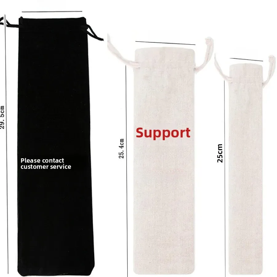 Sac de rangement pour couverts en acier inoxydable, sac cadeau en coton et lin avec paille, sac Velboa, Logo personnalisable disponible