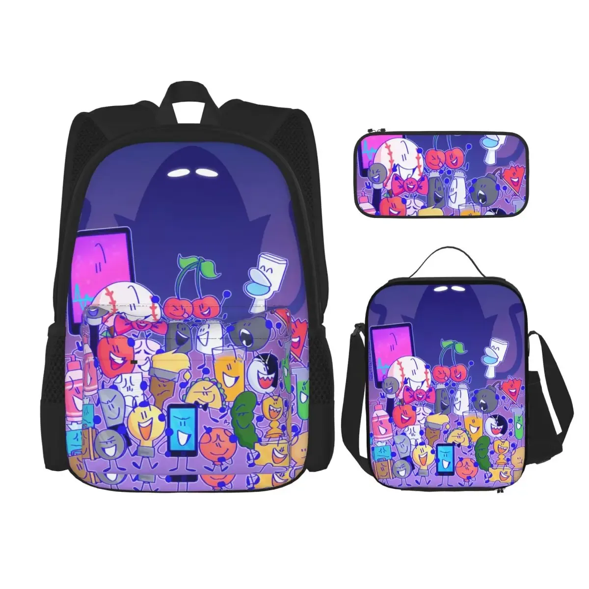 bfdi battle for dream island 3pecs/ensemble sac à dos pour étudiant collège sac à bandoulière sac à déjeuner trousse à crayons
