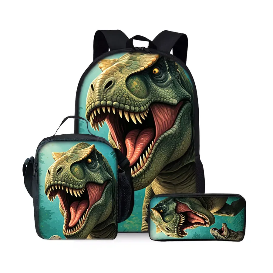 nouvel ensemble de sacs à dos trois pièces à motif dinosaure pour garçons et filles – meilleurs cadeaux – sac à dos scolaire 2d plat dessin animé pour enfants