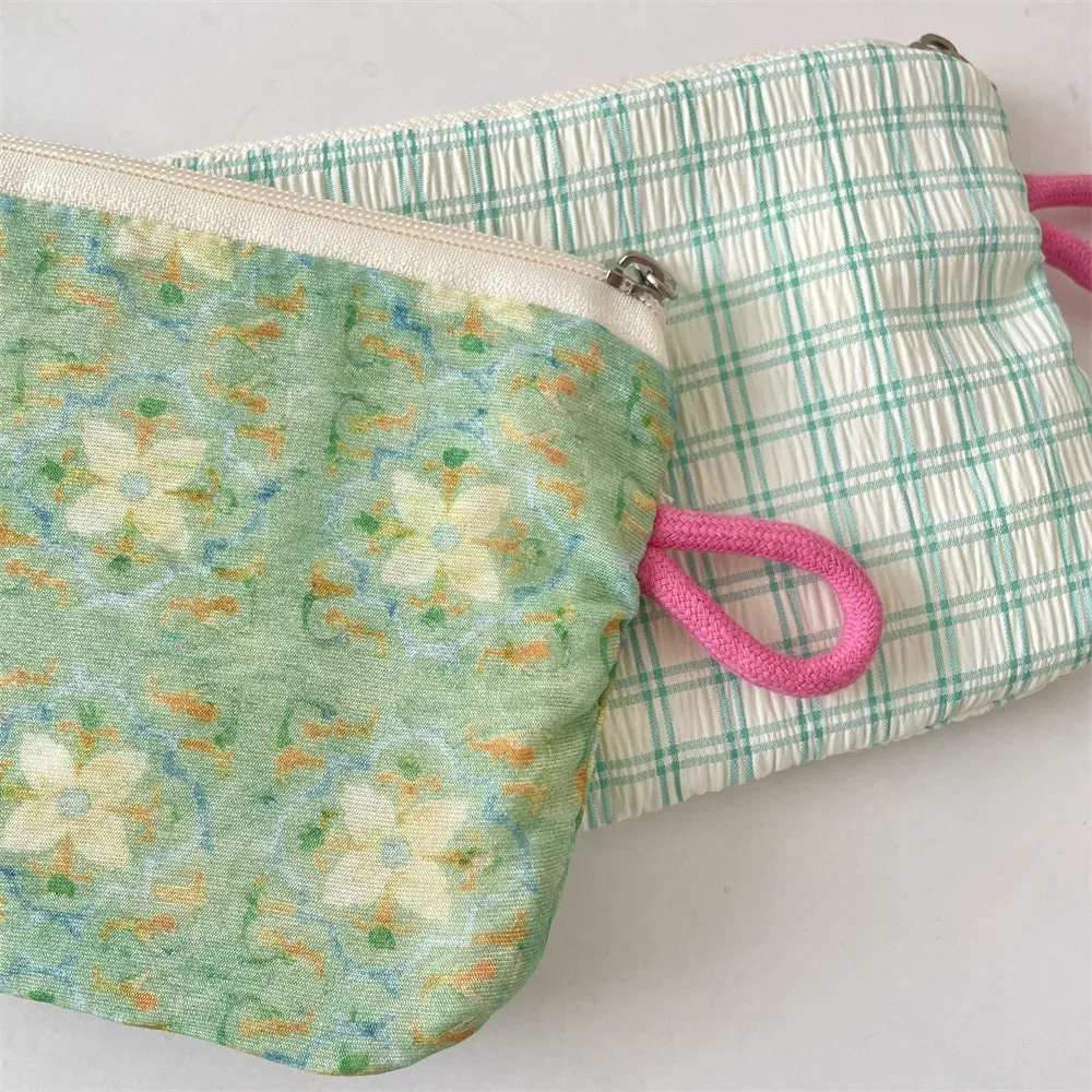 petit plaid voyage cosmétique rouge à lèvres clé carte câble de données sac de rangement portable femmes maquillage sacs à main portefeuille pochette sacs organisateur