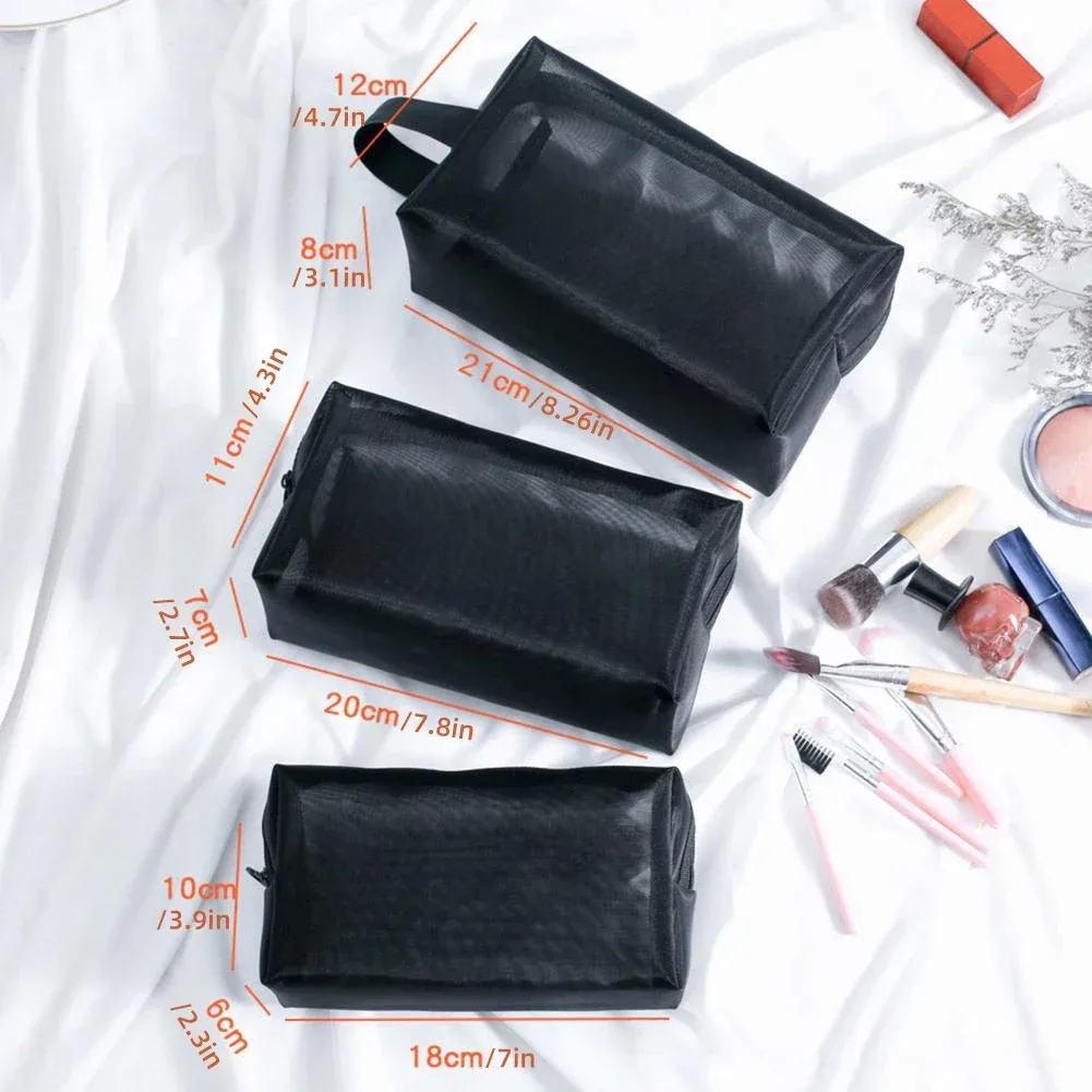 trousse à cosmétiques transparente, lavable, pliable, trousse de toilette, respirante, grande capacité, rangement, maille, voyage, fermeture éclair, trousse de maquillage pour voyage