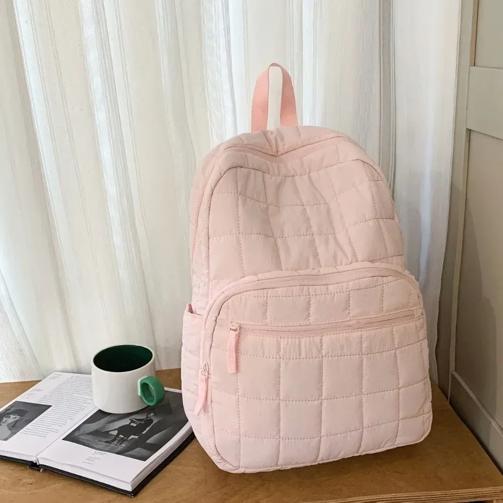 sac à dos de voyage matelassé à la mode, couleur unie, cartable d'étudiant de grande capacité, sac de maman multi-poches en nylon