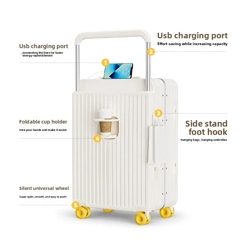valise de voyage en aluminium avec cadre pc, ouverture frontale, poignée large, roulettes, 20/24/26 pouces