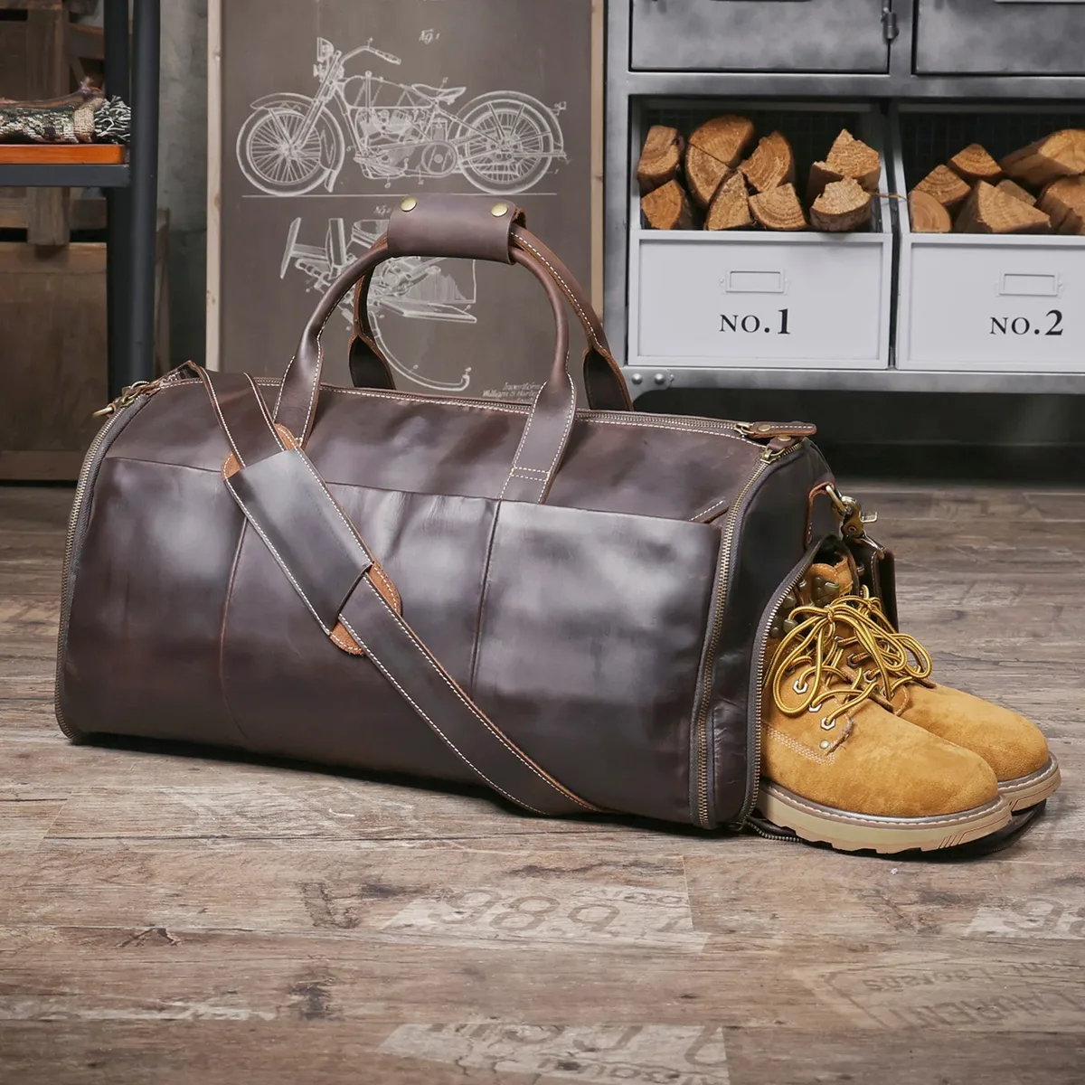 sac de voyage pour homme en cuir véritable s.worker, grande capacité, sac de sport en cuir de vachette vintage, sac de week-end, style rétro