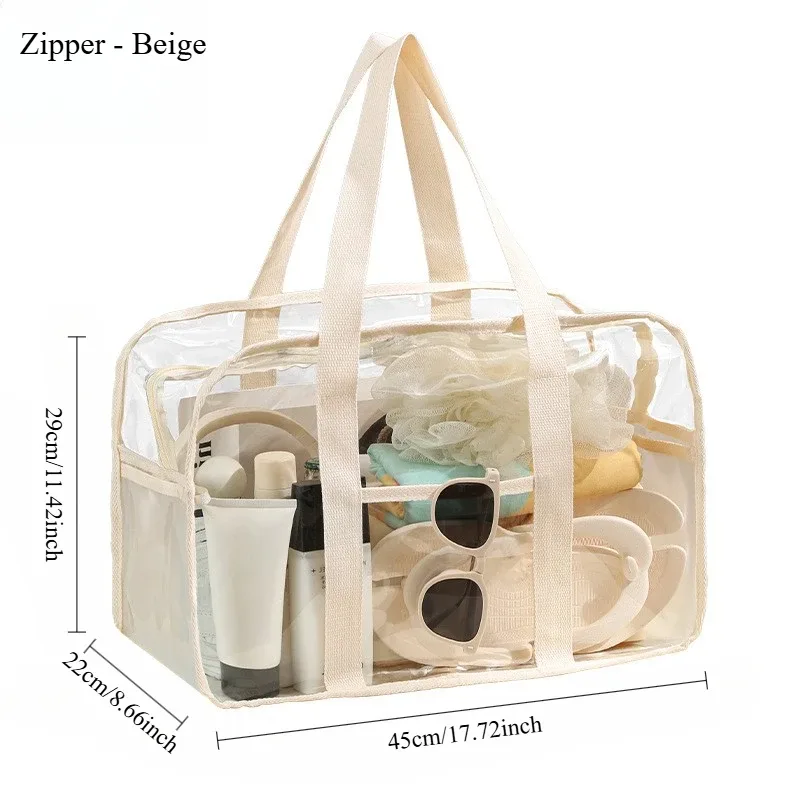 sac de rangement transparent à fermeture éclair avec poignée, grand organisateur de voyage pour la maison et les déplacements, design durable et pratique