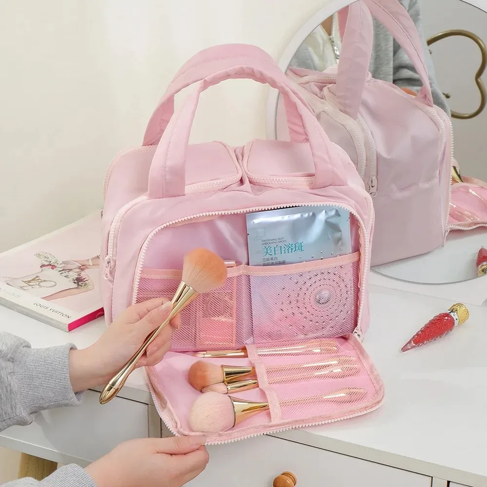 sac de maquillage de grande capacité pour femmes, portable, voyage, soins de la peau, organisateur de rangement de toilette, sac à main pour dames, étuis à cosmétiques à fermeture éclair, sacs de lavage