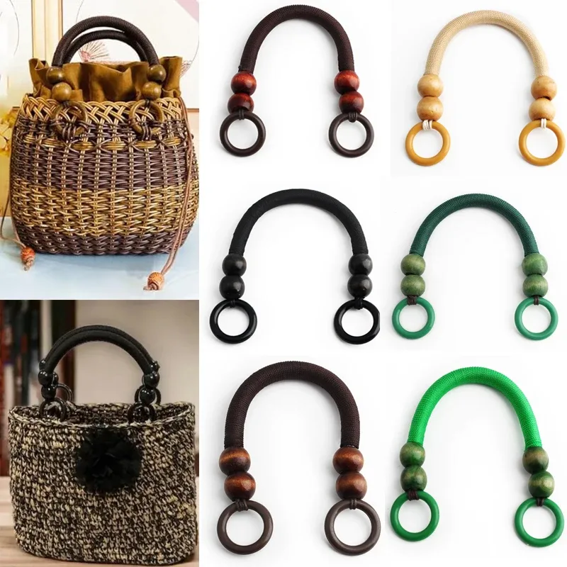 sangle de portefeuille en ulde nylon avec perles en bois, poignée de remplacement, quatre perles en bois, sac à bandoulière en forme de u, poignée de boîte-cadeau, 4 pièces