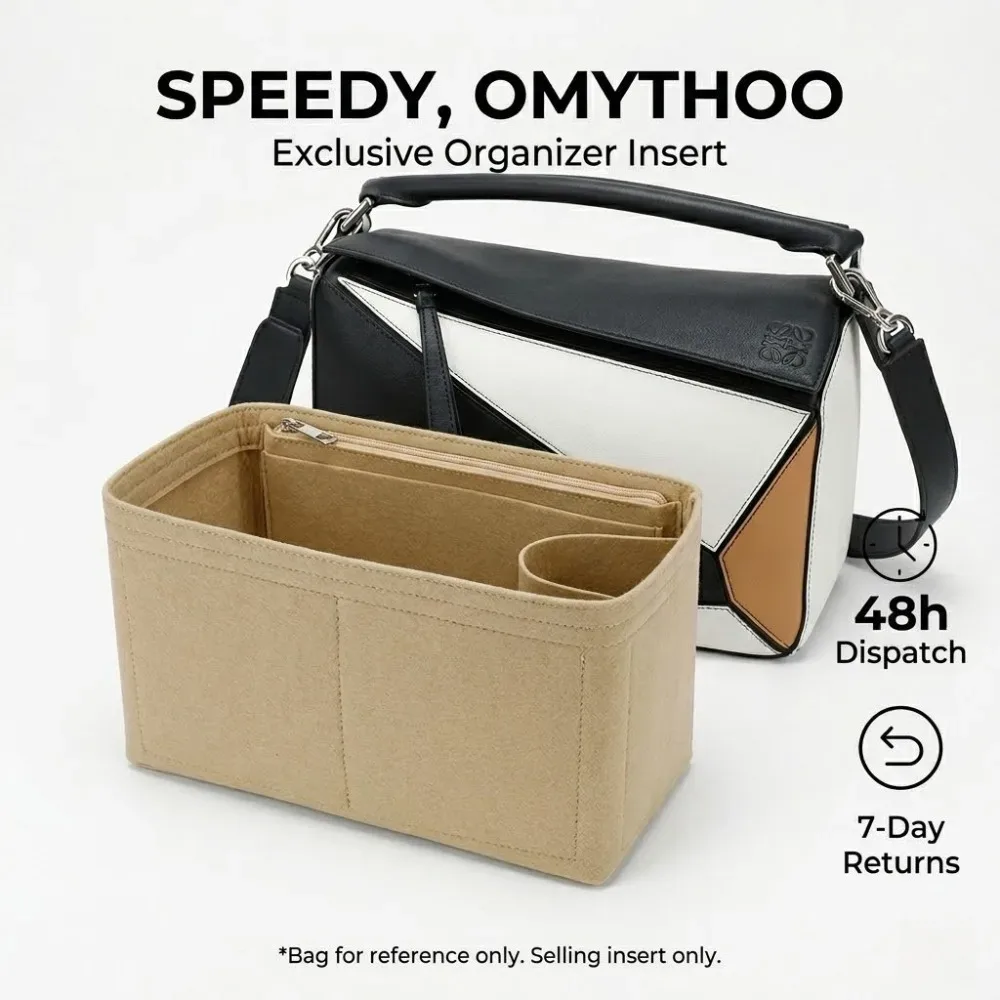 organisateur de sac à main en feutre avec fermeture éclair, multi-poches, compatible avec les sacs à main loewe puzzle small medium