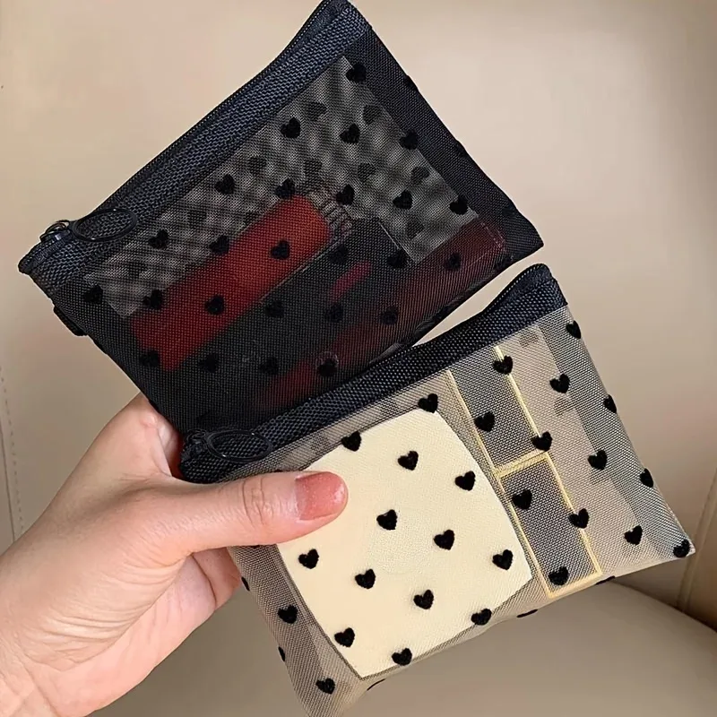sacs à cosmétiques transparents en maille, 1 pièce, petit grand sac de maquillage noir pour femmes, organisateur de toilette de voyage, pochette de rangement de rouge à lèvres, trousse à crayons
