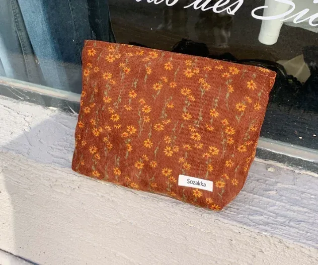 sac à cosmétiques brodé en velours côtelé, pochette, grands sacs de rangement de maquillage, pochette à cosmétiques coréenne pour femmes, trousse de toilette mignonne et de beauté
