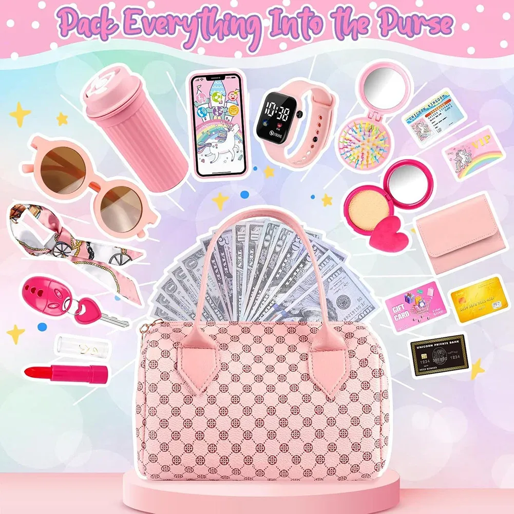 sac à main de jeu drôle pour filles, cadeaux de princesse, ensemble de sacs à main de jeu, sac à poignée supérieure pour téléphone portable/maquillage/bouteille d'eau, cadeau d'anniversaire de noël