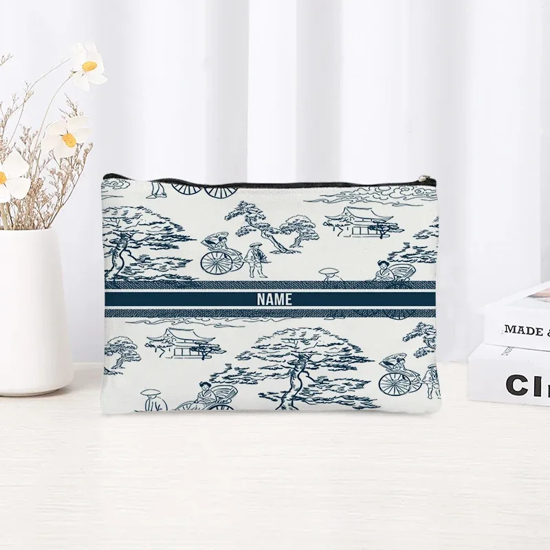 pochette de toilette en toile personnalisée avec motif paysage chinoiserie, cadeau décoratif élégant pour femmes, rangement quotidien des articles de beauté pour les vacances et les activités de plein air.