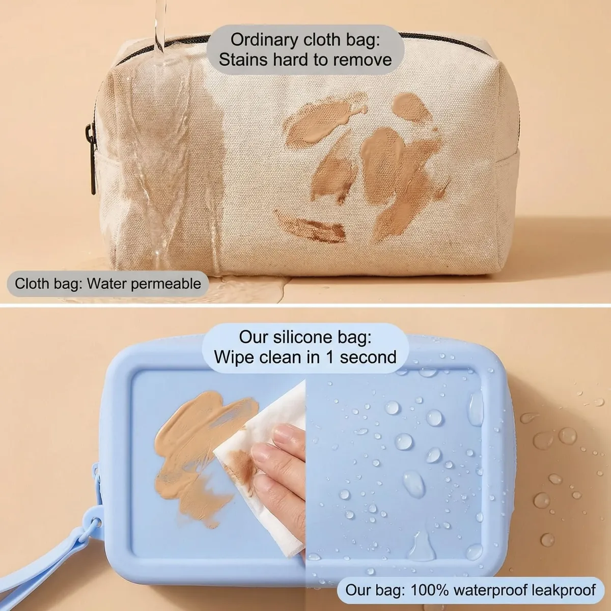 trousse de maquillage de voyage en silicone résistante à l'usure, adaptée aux cosmétiques et aux articles de toilette, réutilisable, facile à nettoyer, idéale pour les voyages et l'usage quotidien - cadeau de vacances parfait pour les femmes, les voyageuses et les passionnées de maquillage