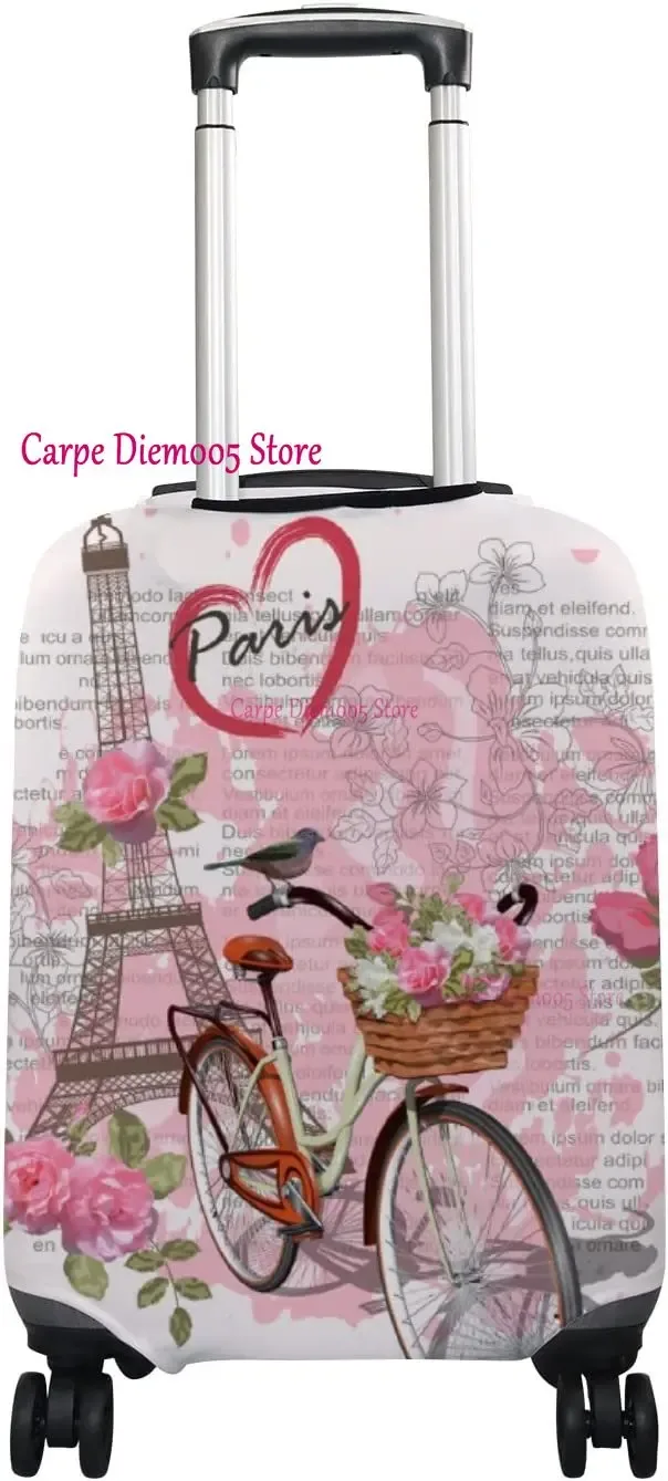 juste de valise de voyage tour eiffel paris avec fleurs roses, housse de protection des bagages, convient aux valises de 18 à 32 pouces