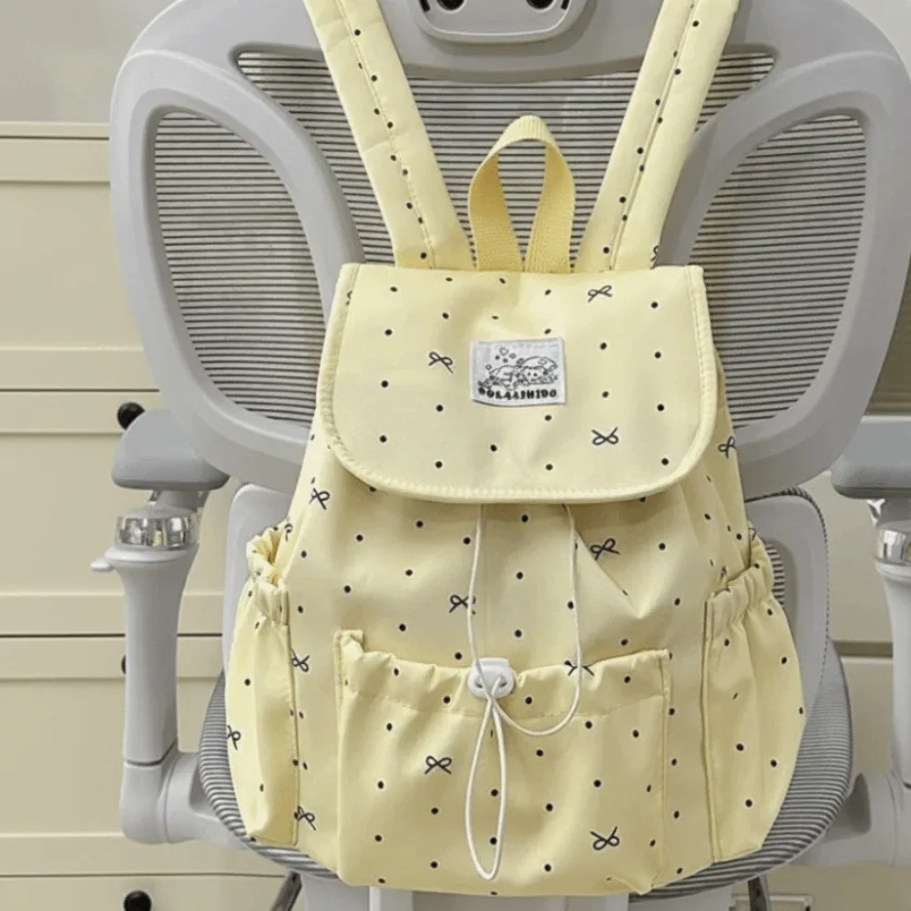 sac à dos à pois avec cordon de serrage et nœud, grande capacité, double bandoulière, en nylon ultra léger, idéal pour les trajets quotidiens et les voyages.