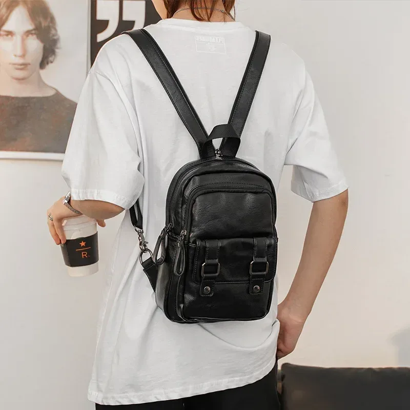 sac à dos multifonction léger pour hommes, sac de poitrine à la mode, petits sacs à bandoulière pour hommes, petits sacs à dos en cuir pu
