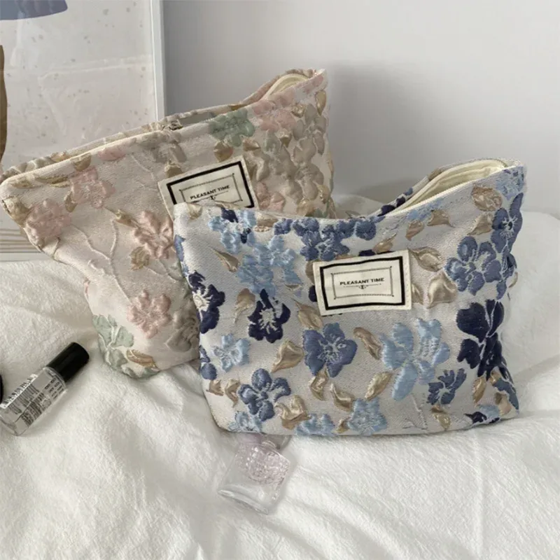 trousse à cosmétiques pour femmes, trousse de maquillage florale, organisateur, pochette à cosmétiques brodée coréenne, trousse de toilette de voyage, trousse de beauté en toile de velours côtelé