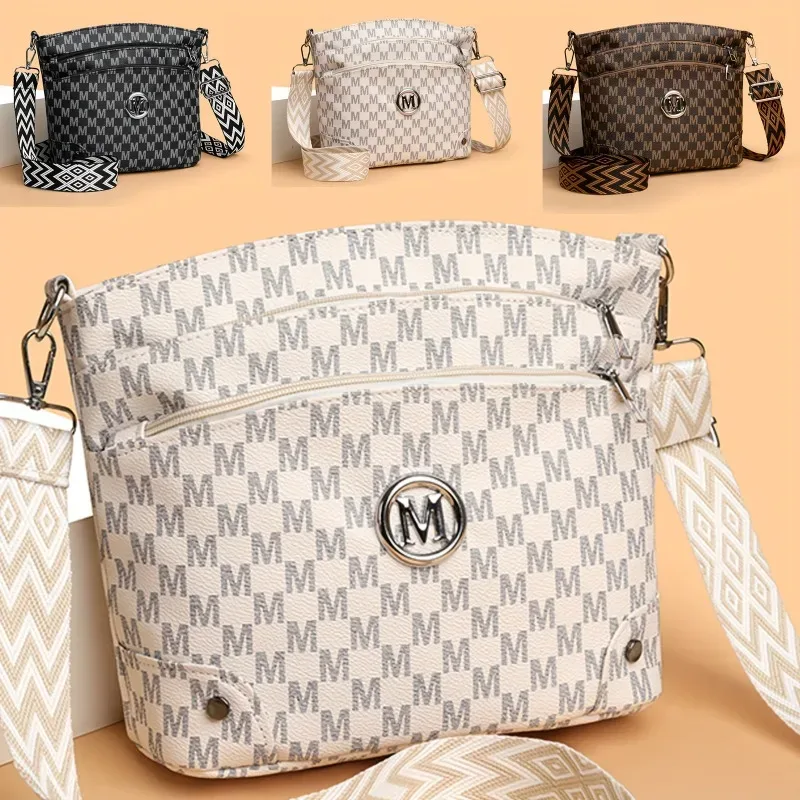 sac à bandoulière élégant pour femmes avec badge «m», multi-poches, bandoulière réglable, sac à bandoulière pour femmes, parfait comme cadeau