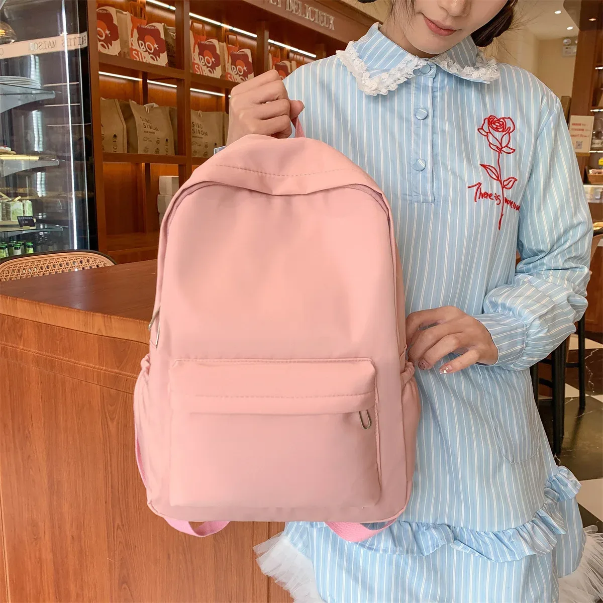 sac à dos décontracté de grande capacité, style ins, mode filles, couleur unie, bonbons, simple, étudiant