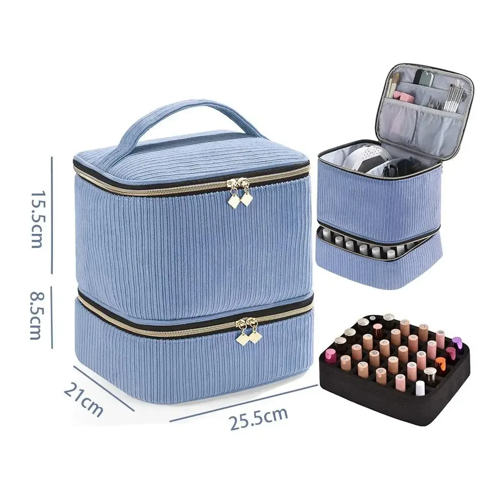 sac de rangement de vernis à ongles double couche, sac de kit de soins des ongles portatif de grande capacité, sac de rangement d'huile essentielle à 30 grilles