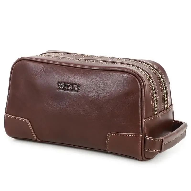 sac de toilette pour homme en cuir véritable avec serrure à combinaison, grande capacité, sac de voyage pour les voyages d'affaires et le rangement quotidien