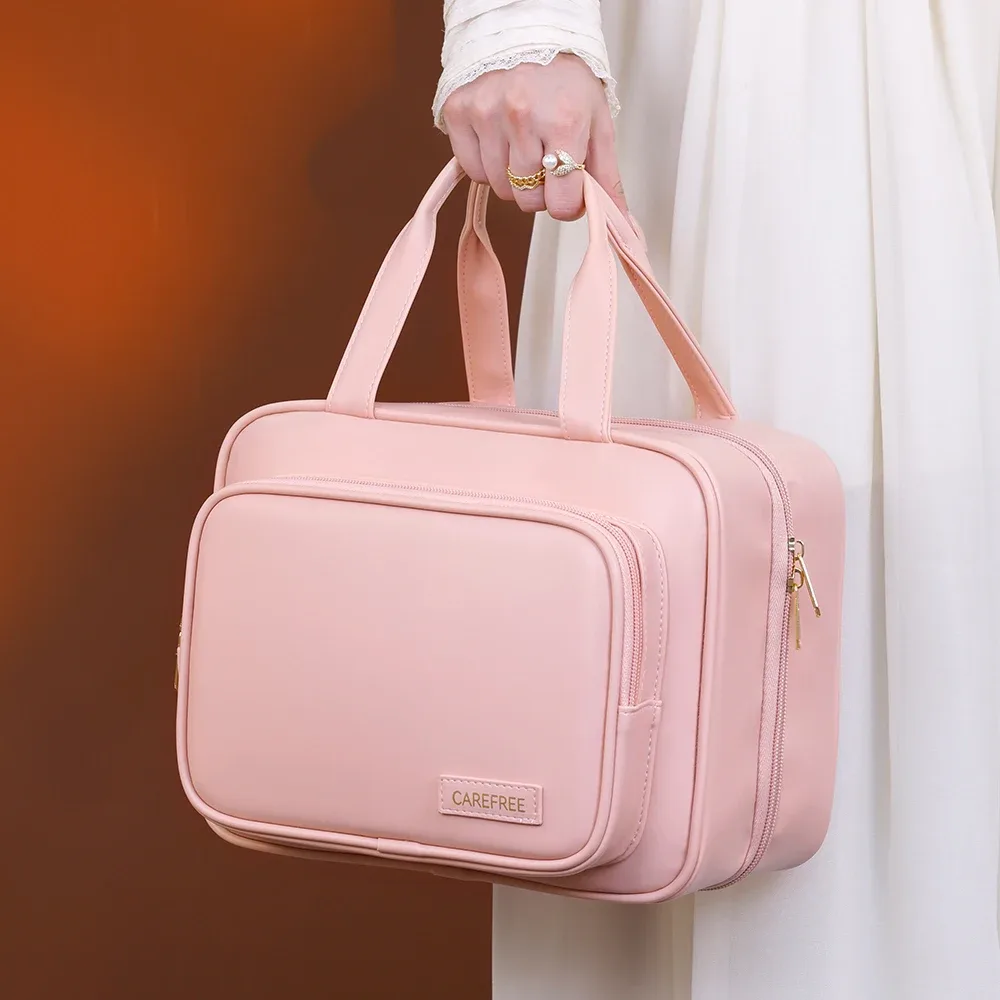 sac à cosmétiques de grande capacité, organisateur de produits de toilette de maquillage, pochette de toilette de voyage portable en cuir pu, sac de rangement de cosmétiques pour femmes