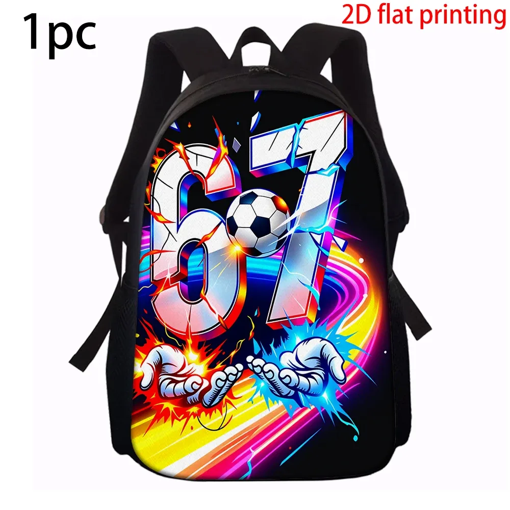 sac dos polyester imprimé chiffres 67 football rayures lumières mains noir voyage école enfant