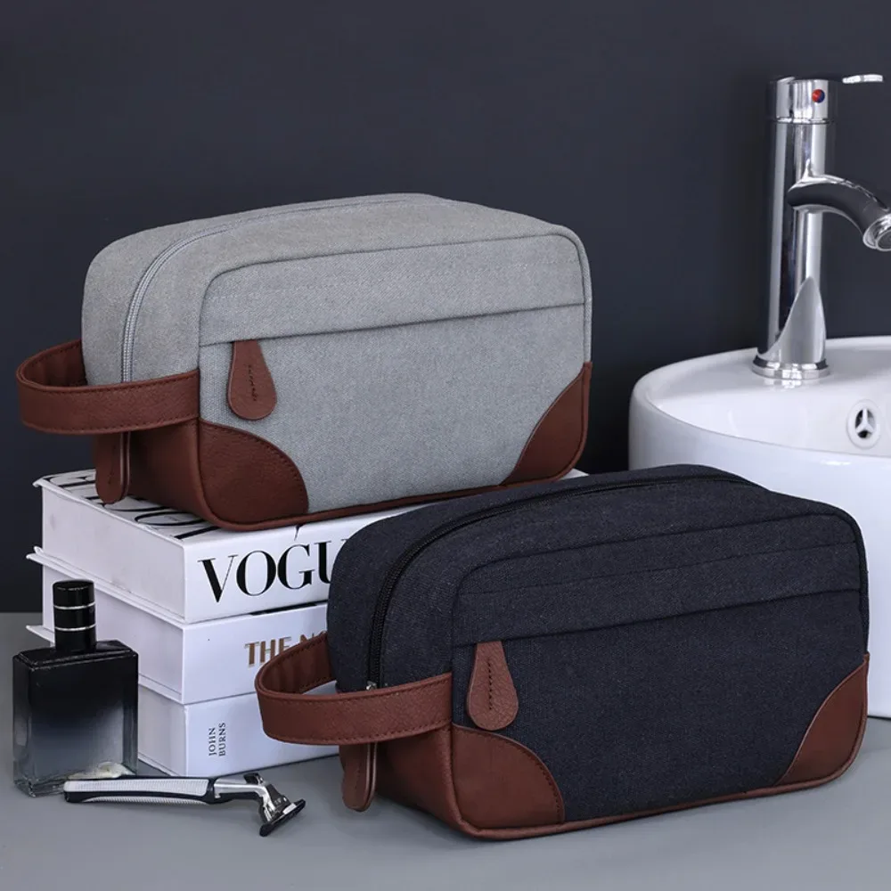 toile de cuir de grande capacité pour hommes et femmes, lavage, rasage, rangement de toilette, maquillage étanche, organisateur de voyage, sac à cosmétiques rétro 2025