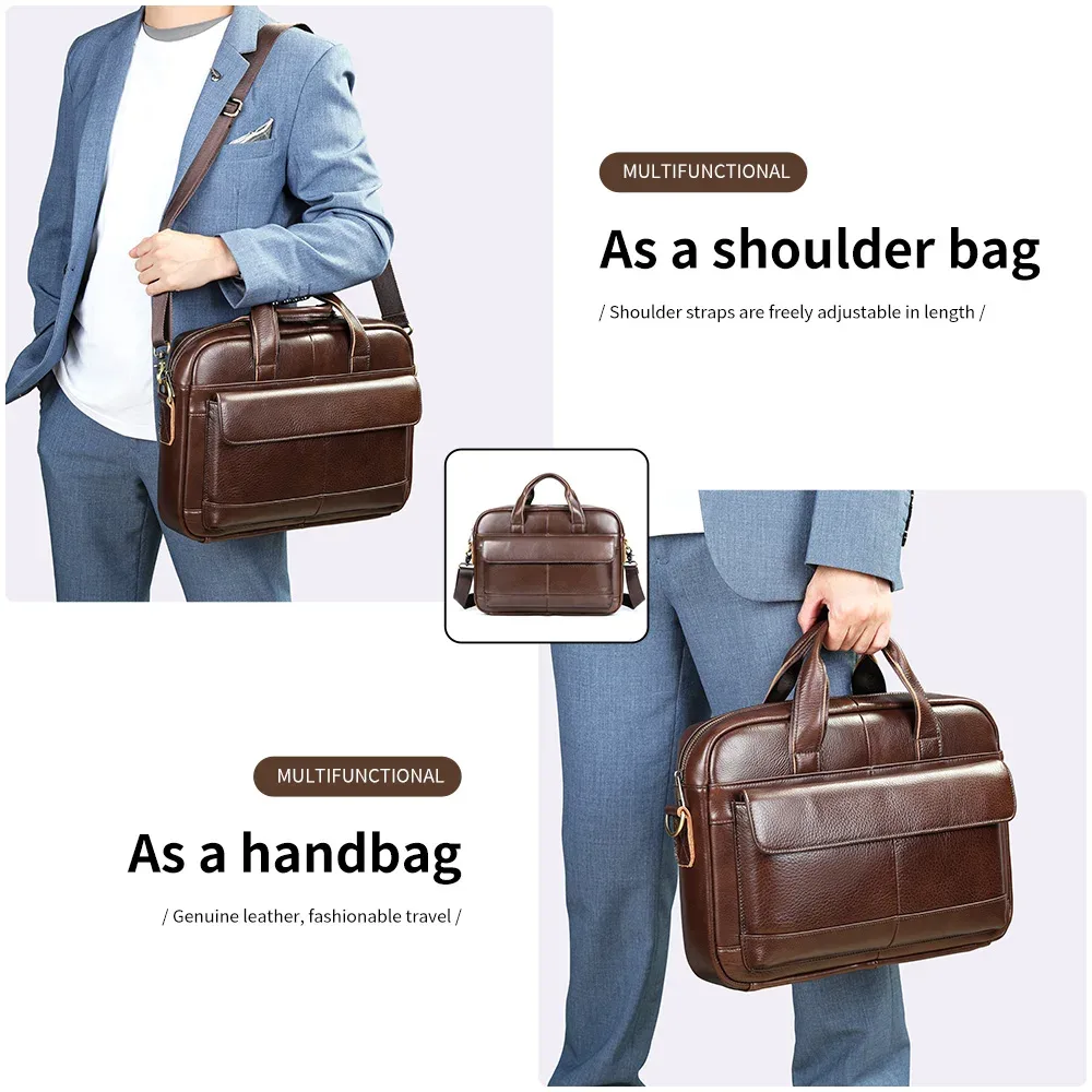 sac à main en cuir de vachette décontracté pour hommes, étui à bombes, sac à bandoulière, grande capacité, ordinateur, entreprise initiée