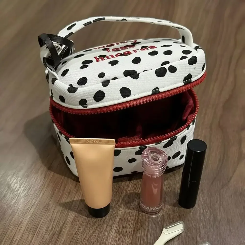 sac de maquillage multifonctionnel à pois, avec fermeture éclair, petite pochette cosmétique, sac à main pour femmes et filles